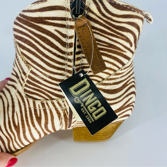 NEW Dingo Tan Zebra Print Hairy Up Genuine Calf Hair Leather Western Bootie 6.5M - Picture 12 of 14